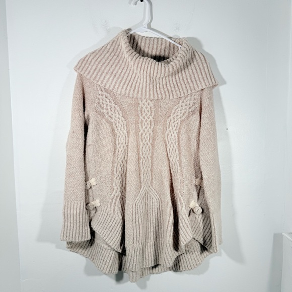 Anthropologie Angel Of The North Cowl Neck Cable Knit Cream Wool Sweater XS - Picture 2 of 13